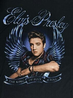 Vintage Elvis Presley T Shirt Large Black 90s Rock King Of Rock N Roll Tee